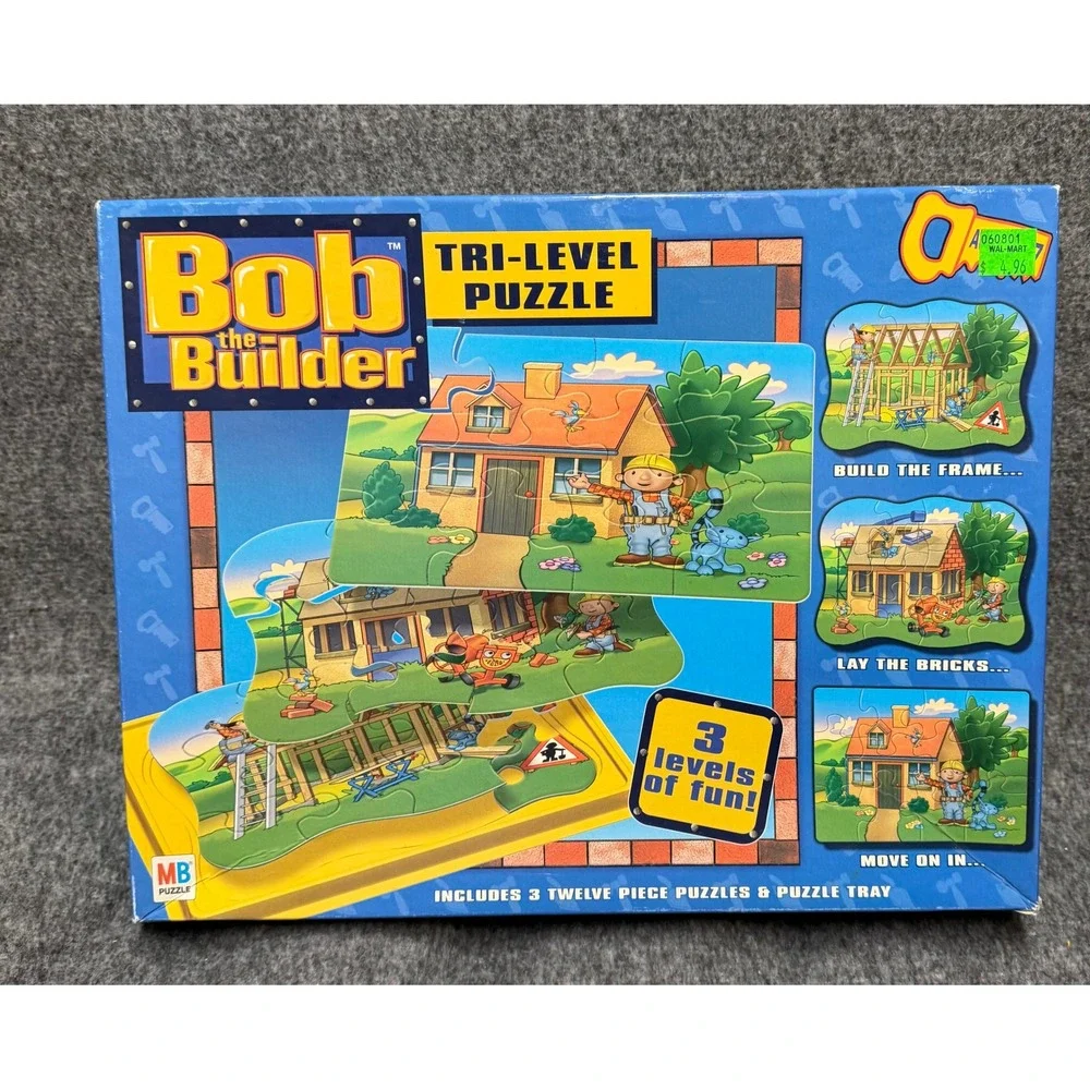 Bob the Builder Tri-Level Puzzle Milton Bradley 2001 3 Puzzles in 1 Tray 41520-1